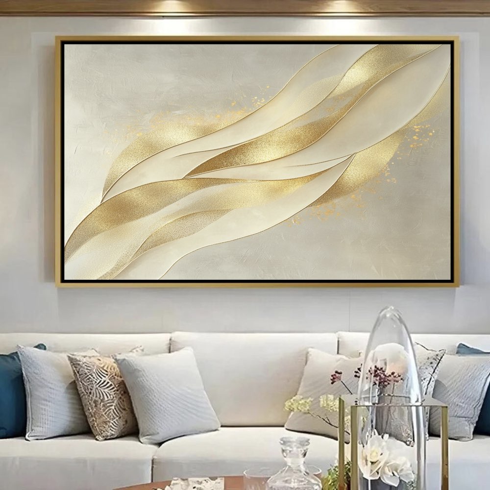 Fond Contemporain Crème avec Fines Touches d'Or