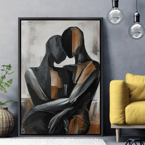Peinture Abstraite - Couple Amoureux en Acrylique et Huile