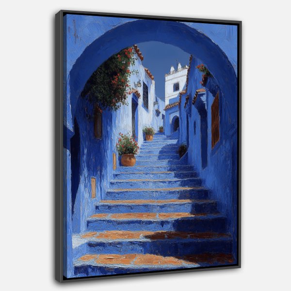 Peinture Chefchaouen - Escaliers Bleus en Détails