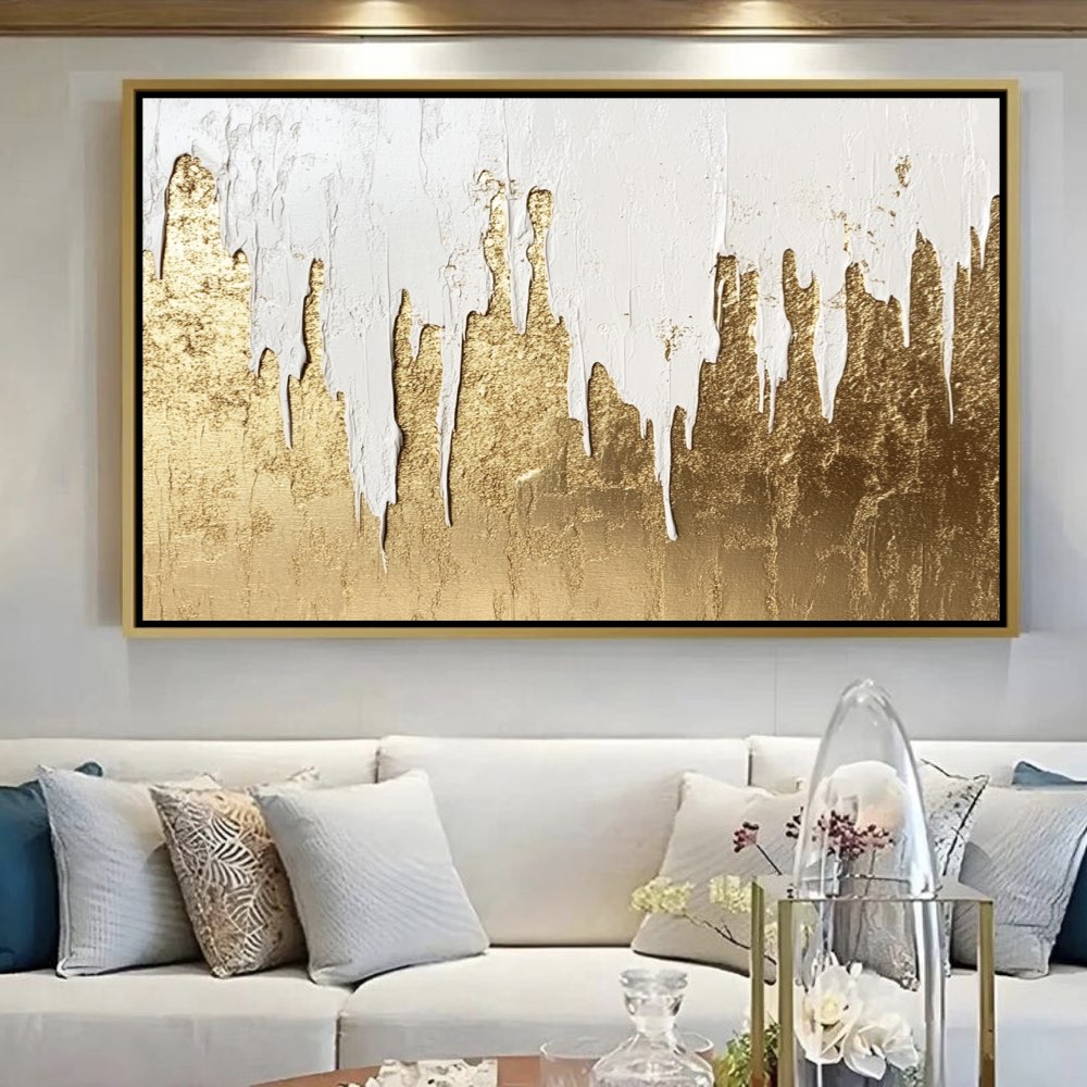 Peinture Abstraite avec Paillettes Dorées - Élégance Dégradée