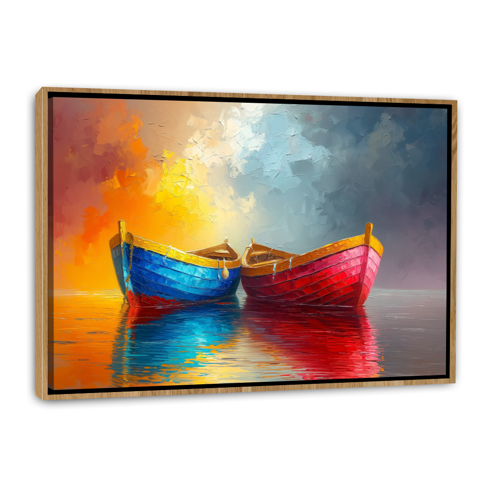Barques Colorées au Bord de l'Eau