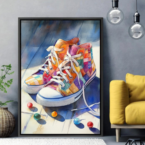 Impression sur toile "Baskets Patchwork Colorées"