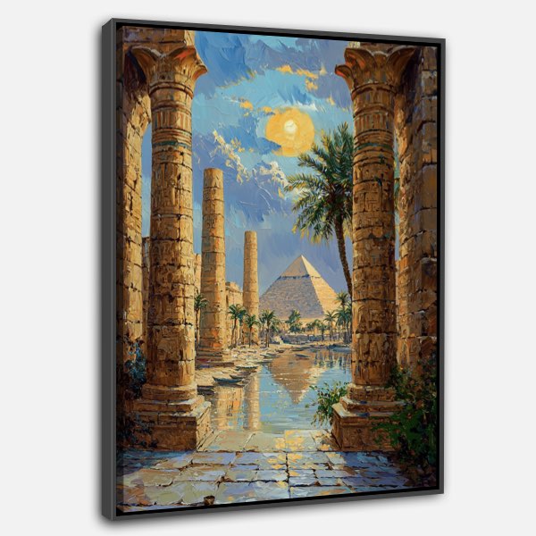 Peinture des Pyramides de Gizeh et du Temple de Karnak