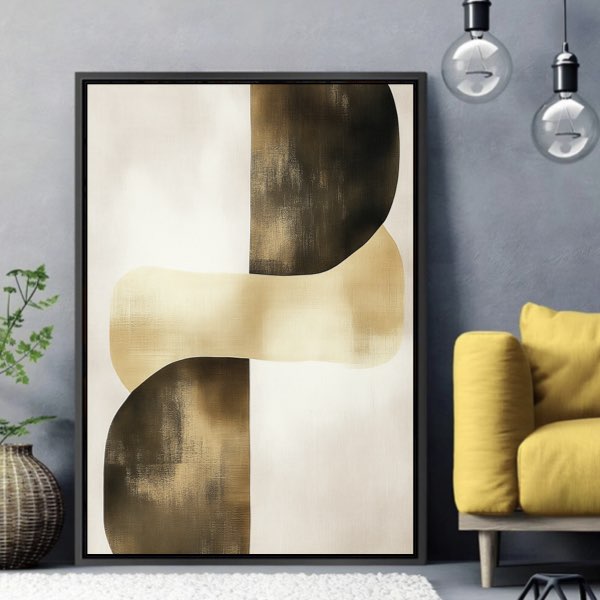 Peinture Abstraite Minimaliste avec Formes Dorées