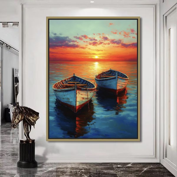 Barques Colorées au Bord de l'Eau