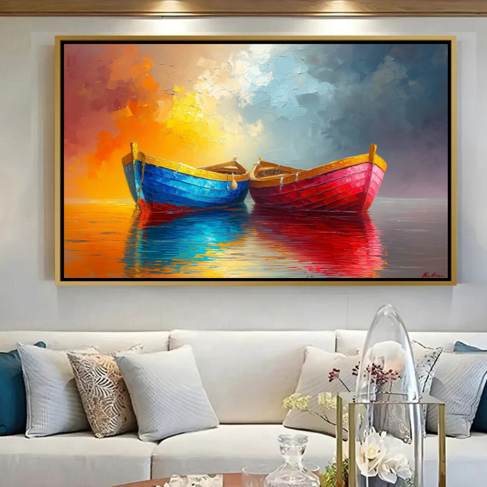 Barques Colorées au Bord de l'Eau