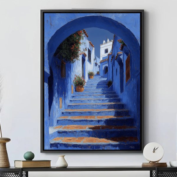 Peinture Chefchaouen - Escaliers Bleus en Détails