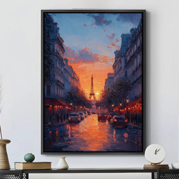Peinture Acrylique Paris - Avenue au Coucher du Soleil Vue d’un Café