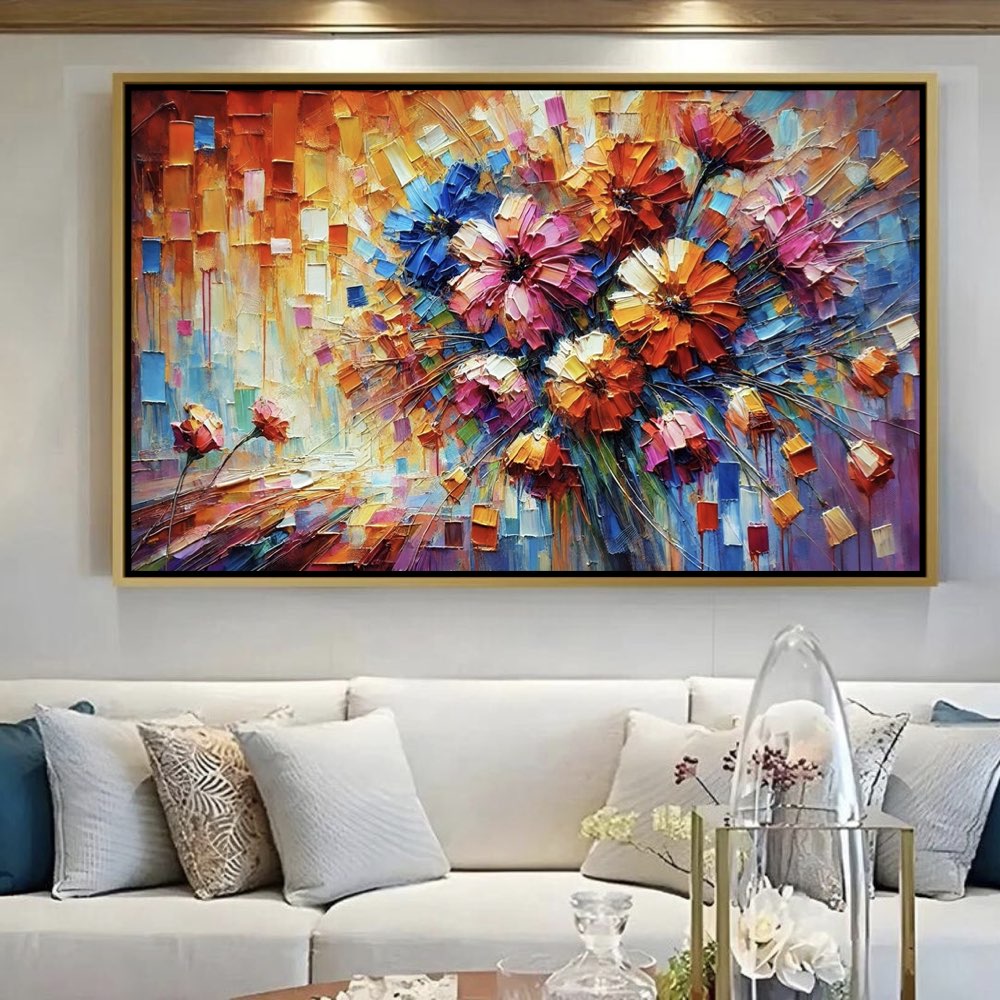 Fleurs colorées sur toile