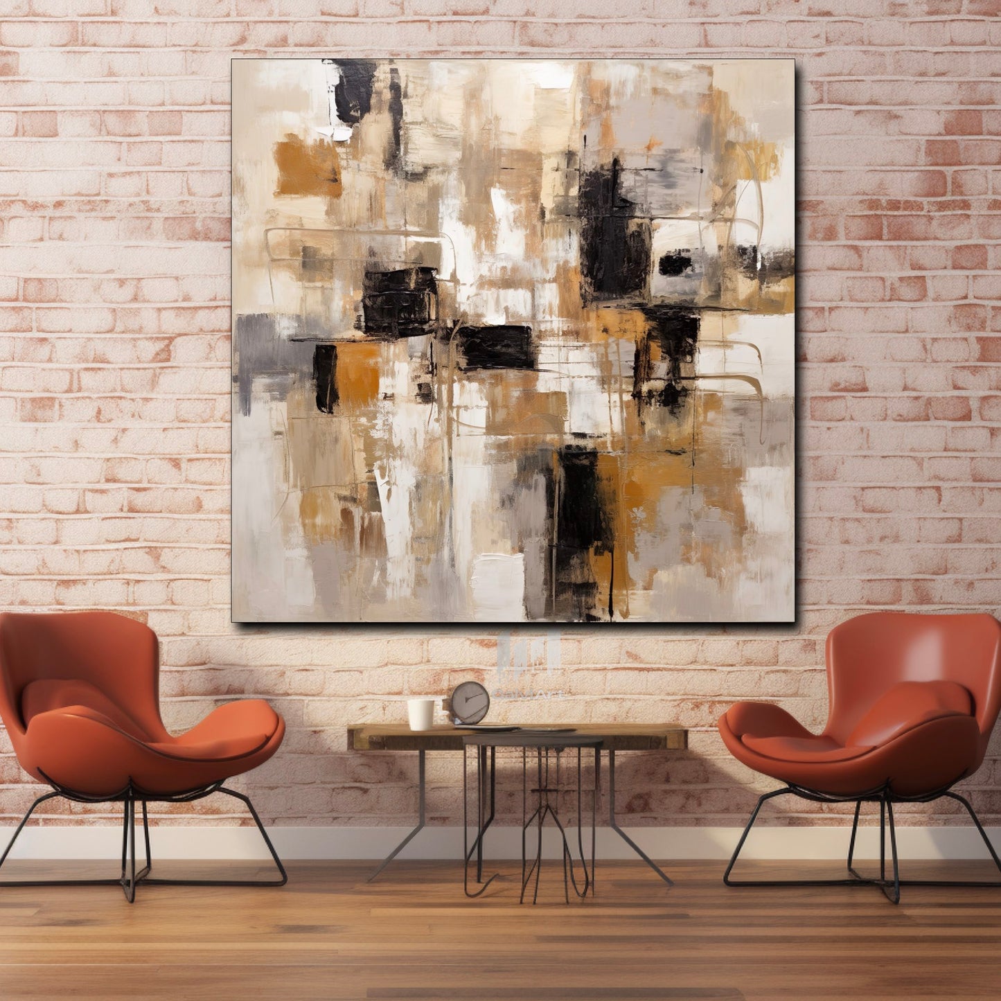 Tableau Abstrait - Décoration Murale Élégante en Marron, Noir, Beige et Blanc