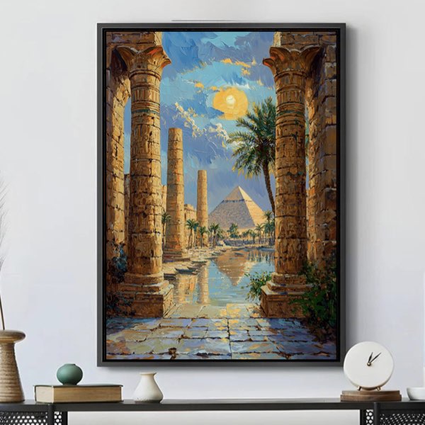 Peinture des Pyramides de Gizeh et du Temple de Karnak