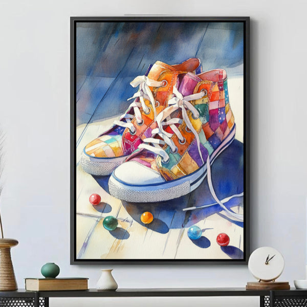 Impression sur toile "Baskets Patchwork Colorées"