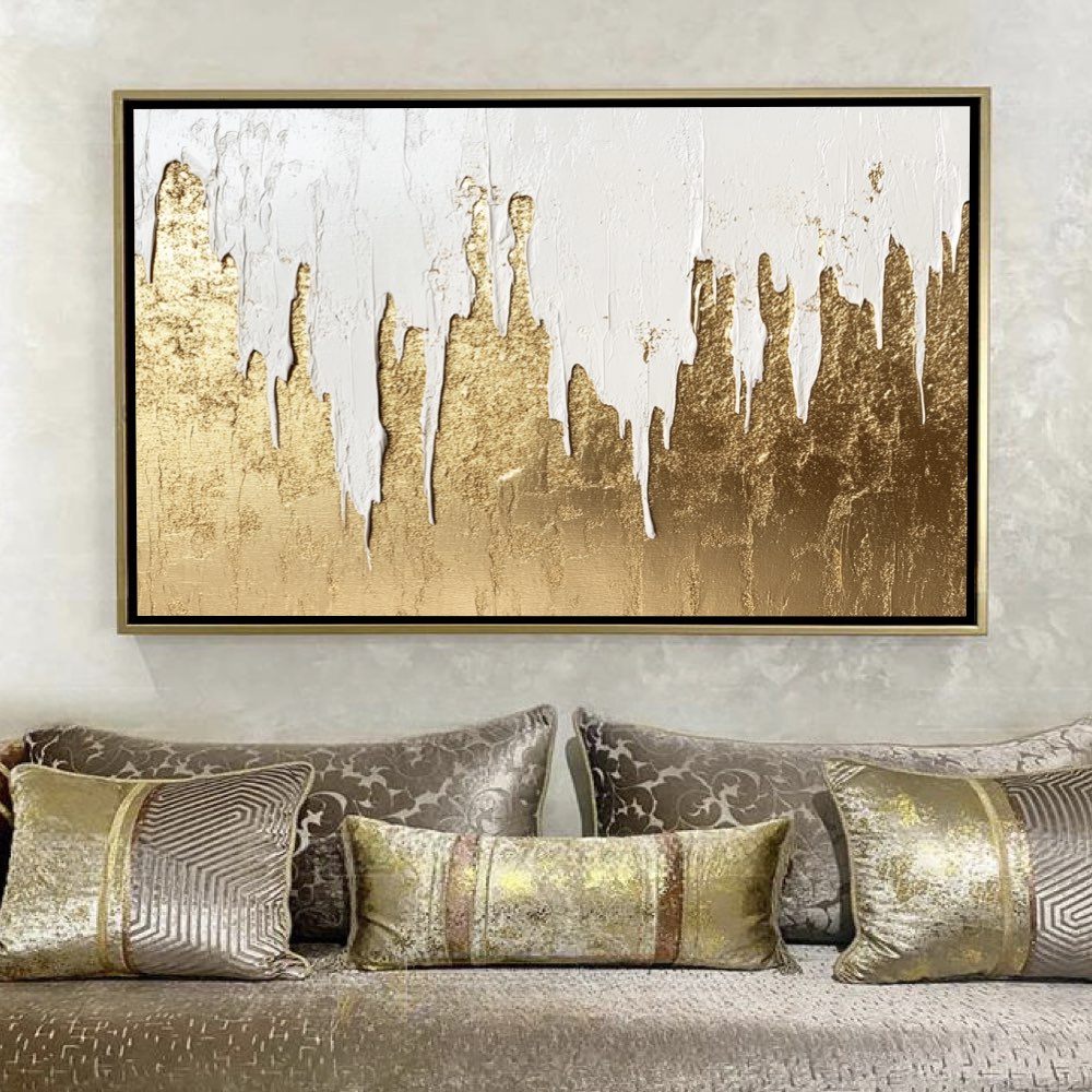 Peinture Abstraite avec Paillettes Dorées - Élégance Dégradée