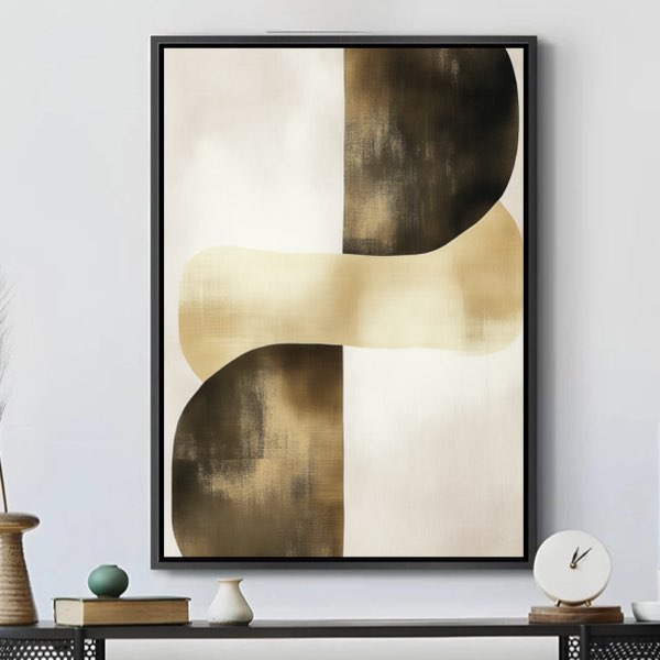 Peinture Abstraite Minimaliste avec Formes Dorées