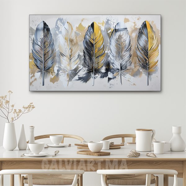 Tableau Plumes Abstraites - Palette Beige