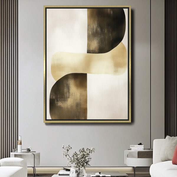 Peinture Abstraite Minimaliste avec Formes Dorées