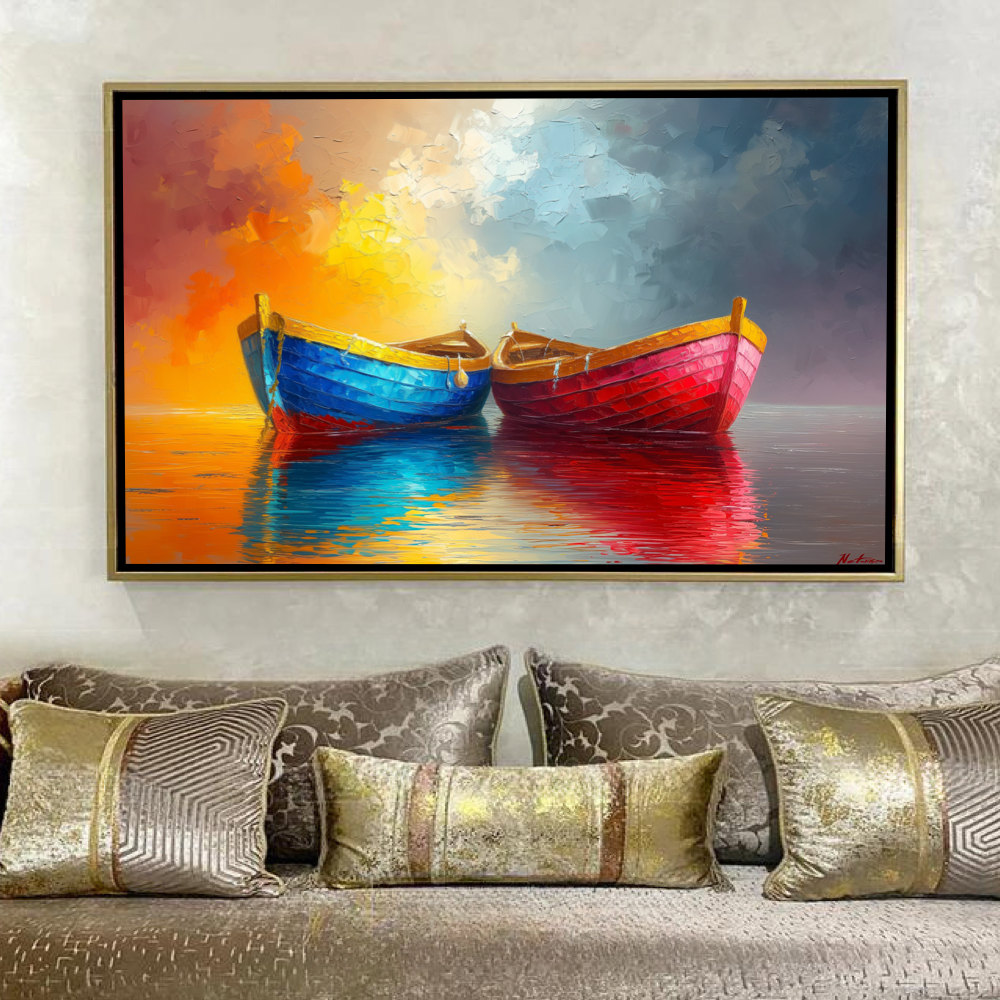 Barques Colorées au Bord de l'Eau
