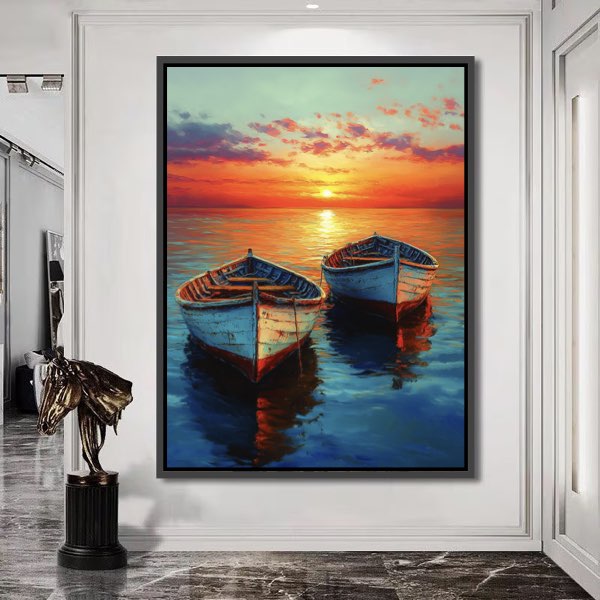 Barques Colorées au Bord de l'Eau