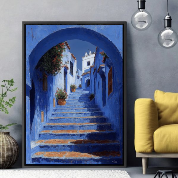 Peinture Chefchaouen - Escaliers Bleus en Détails