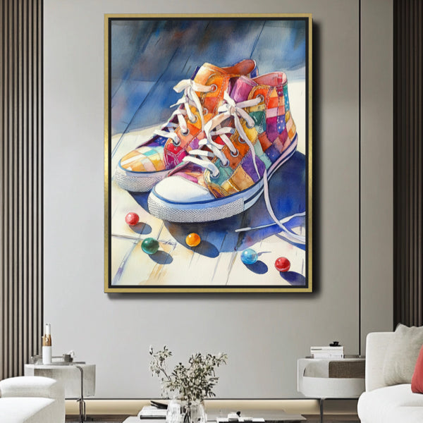 Impression sur toile "Baskets Patchwork Colorées"