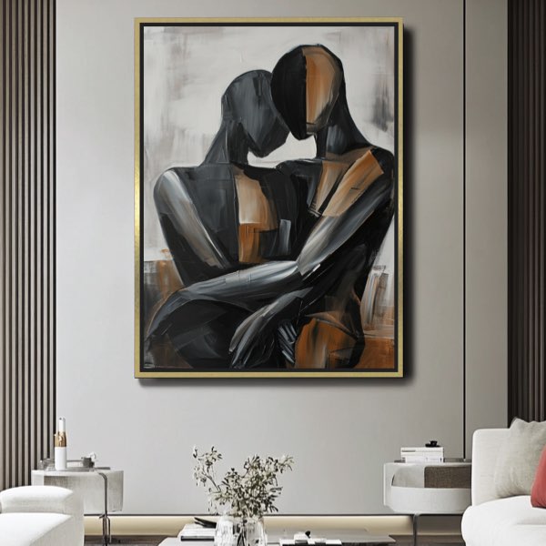 Peinture Abstraite - Couple Amoureux en Acrylique et Huile