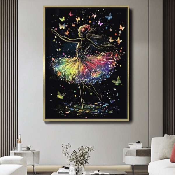Danseuse en Jupe Parapluie avec Papillons et Étoiles - Peinture Aquarelle