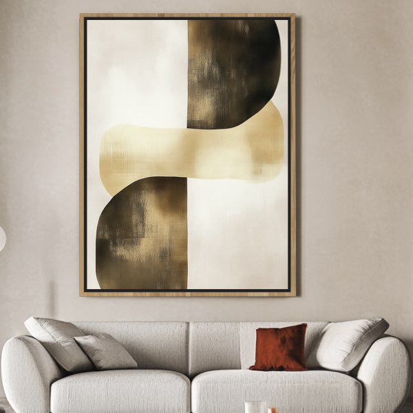 Peinture Abstraite Minimaliste avec Formes Dorées