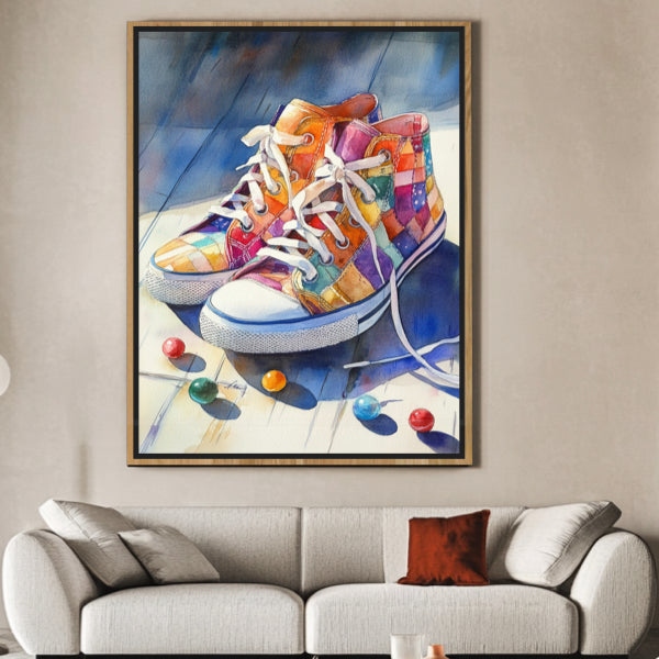 Impression sur toile "Baskets Patchwork Colorées"