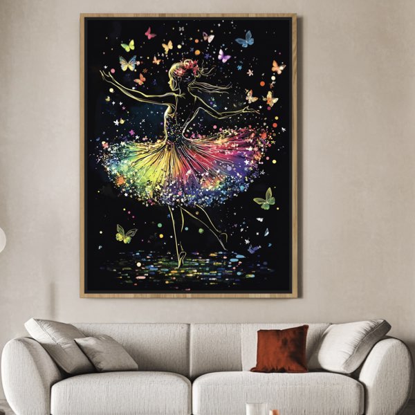 Danseuse en Jupe Parapluie avec Papillons et Étoiles - Peinture Aquarelle