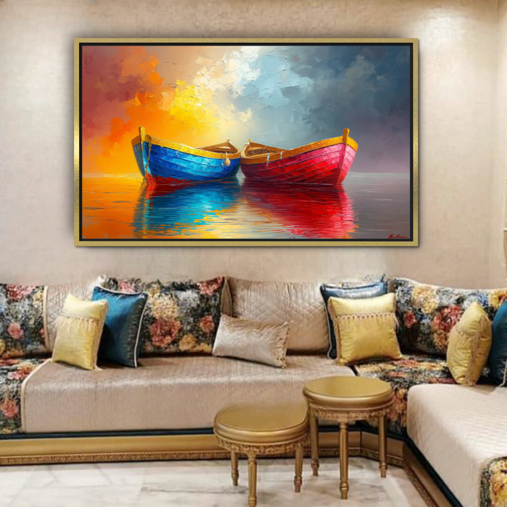 Barques Colorées au Bord de l'Eau