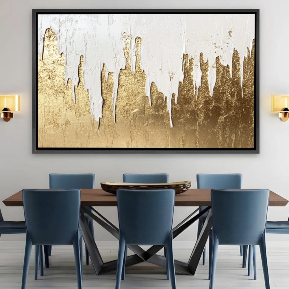 Peinture Abstraite avec Paillettes Dorées - Élégance Dégradée