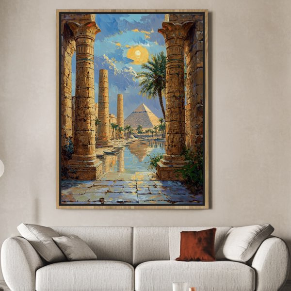 Peinture des Pyramides de Gizeh et du Temple de Karnak
