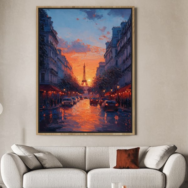 Peinture Acrylique Paris - Avenue au Coucher du Soleil Vue d’un Café