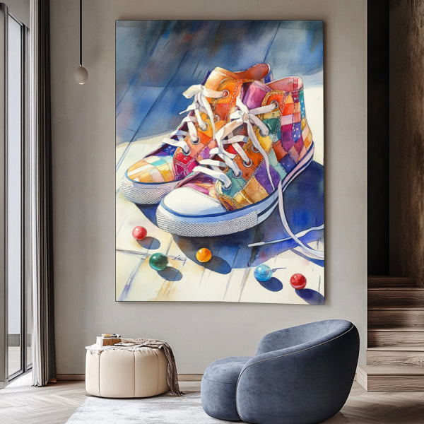 Impression sur toile "Baskets Patchwork Colorées"
