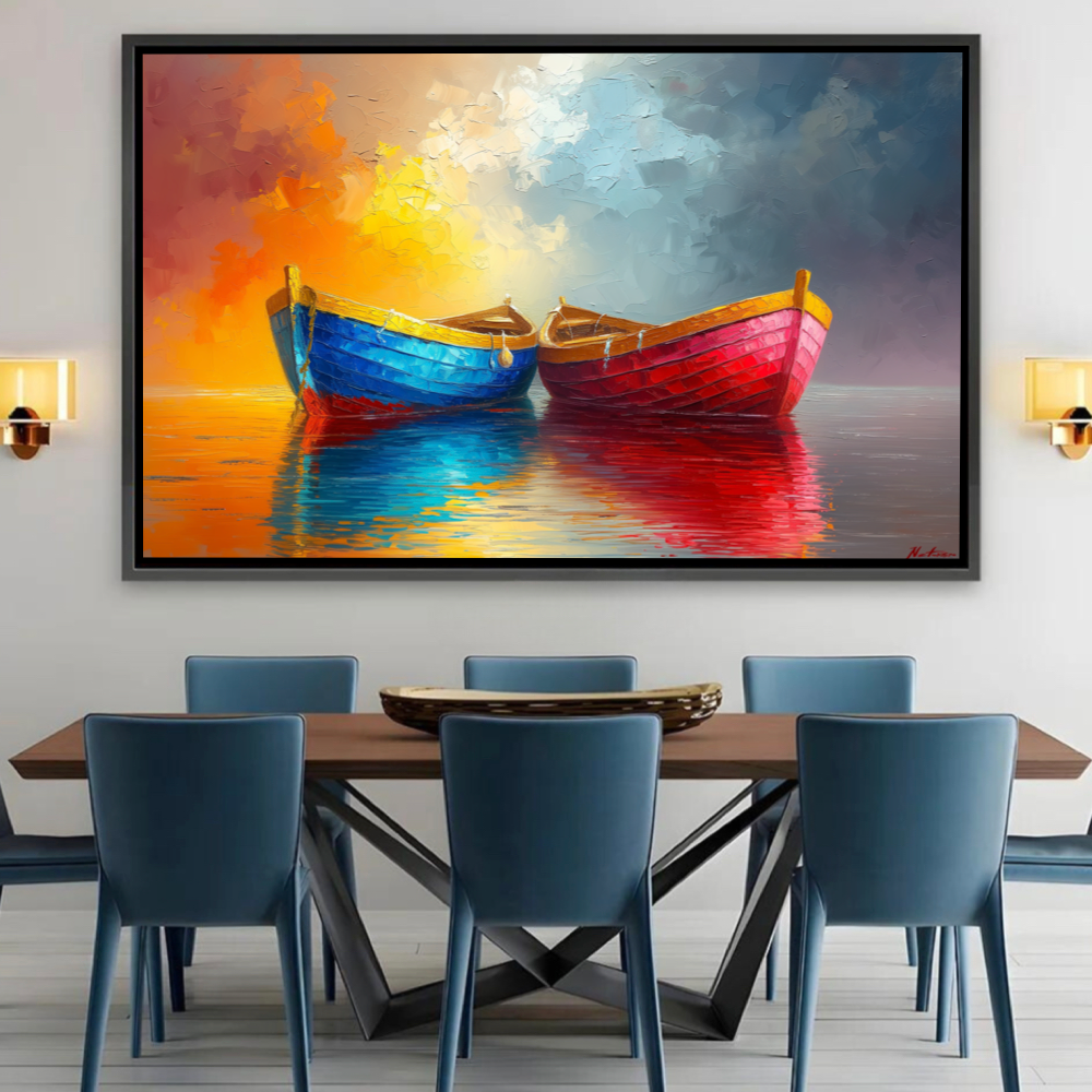 Barques Colorées au Bord de l'Eau