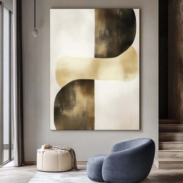 Peinture Abstraite Minimaliste avec Formes Dorées