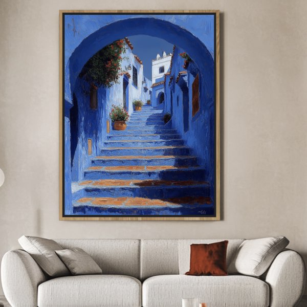 Peinture Chefchaouen - Escaliers Bleus en Détails