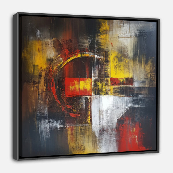 Peinture Abstraite aux Tons Rouges et Jaunes sur Fond Noir