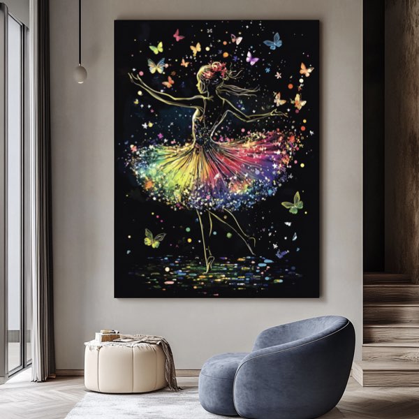 Danseuse en Jupe Parapluie avec Papillons et Étoiles - Peinture Aquarelle