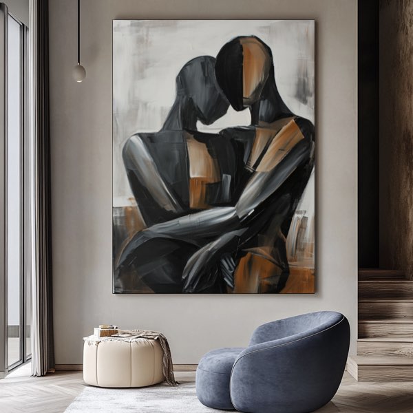 Peinture Abstraite - Couple Amoureux en Acrylique et Huile