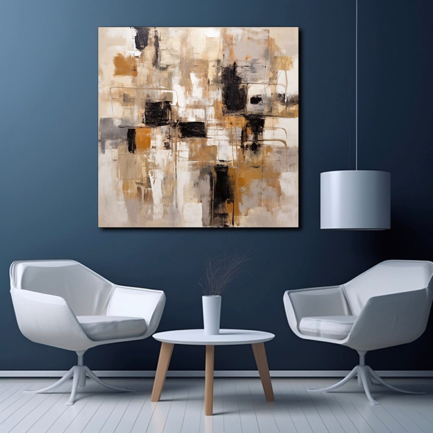 Tableau Abstrait - Décoration Murale Élégante en Marron, Noir, Beige et Blanc