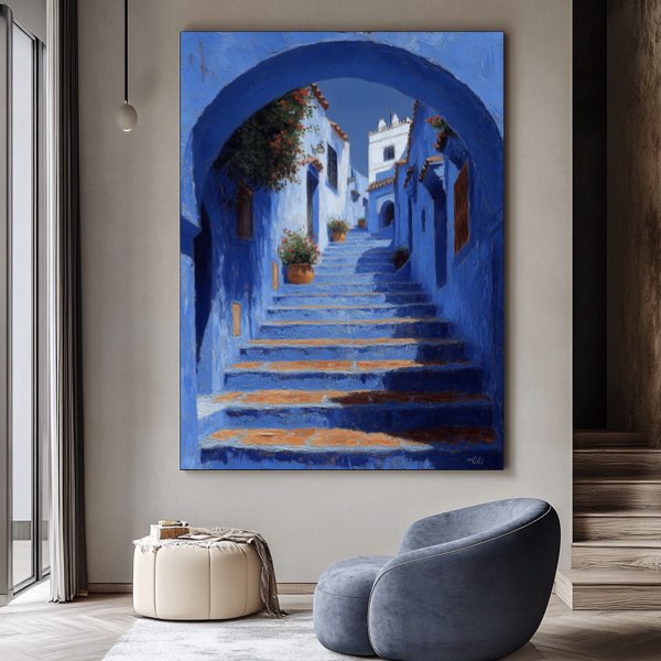Peinture Chefchaouen - Escaliers Bleus en Détails