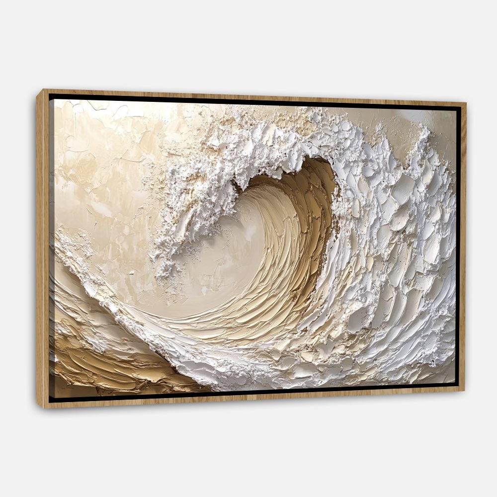 Peinture Abstraite de Vague Océan en Blanc et Beige