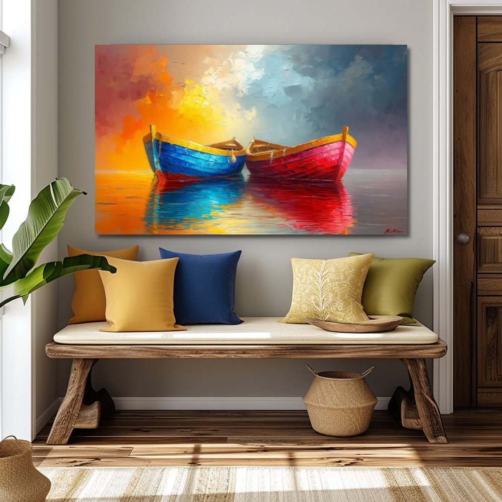 Barques Colorées au Bord de l'Eau
