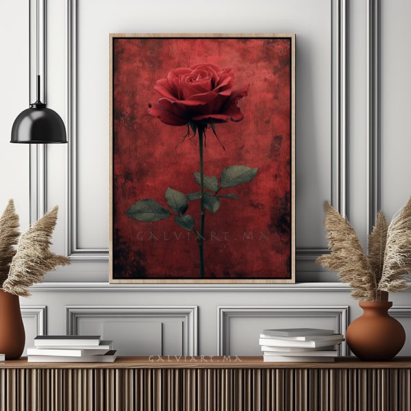 Motif Photogravure Wabi Sabi - Roses Rouges Gothiques