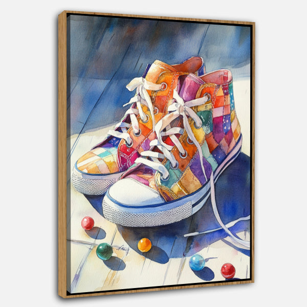 Impression sur toile "Baskets Patchwork Colorées"
