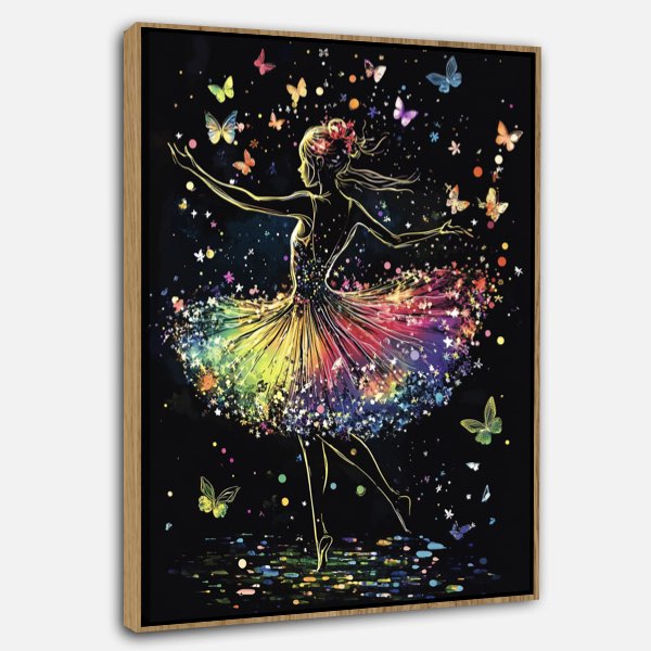 Danseuse en Jupe Parapluie avec Papillons et Étoiles - Peinture Aquarelle