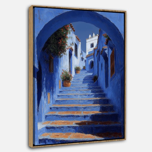 Peinture Chefchaouen - Escaliers Bleus en Détails