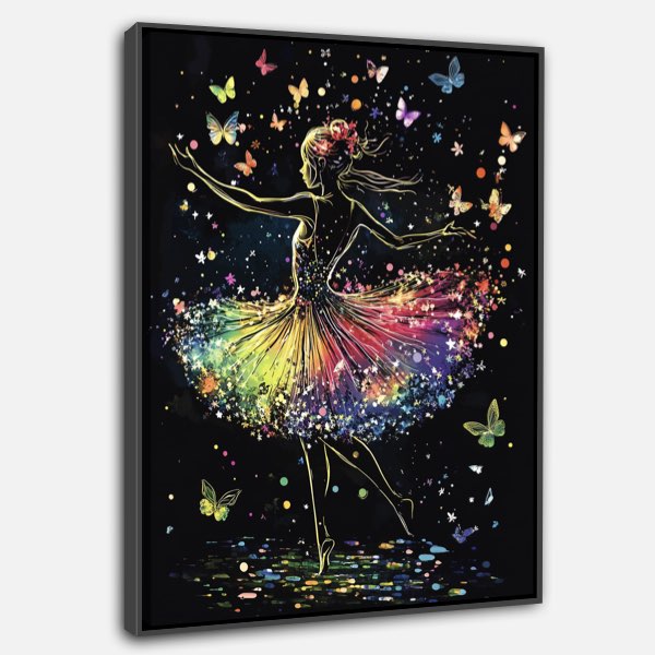 Danseuse en Jupe Parapluie avec Papillons et Étoiles - Peinture Aquarelle