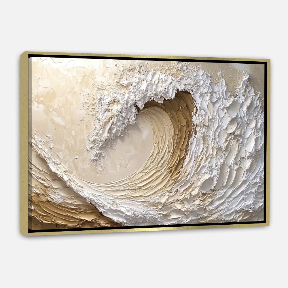 Peinture Abstraite de Vague Océan en Blanc et Beige